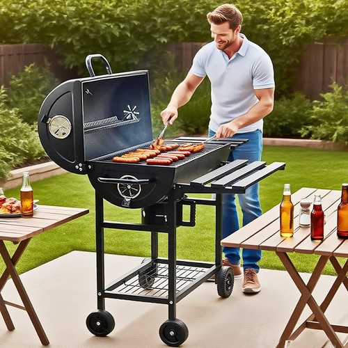 Großer holzkohle ölfass bbq - holzkohle,
